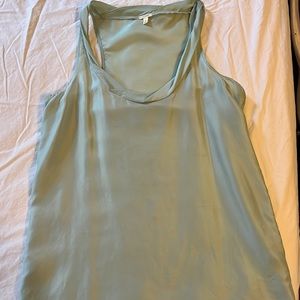 Light blue silk blouse with pleated neckline